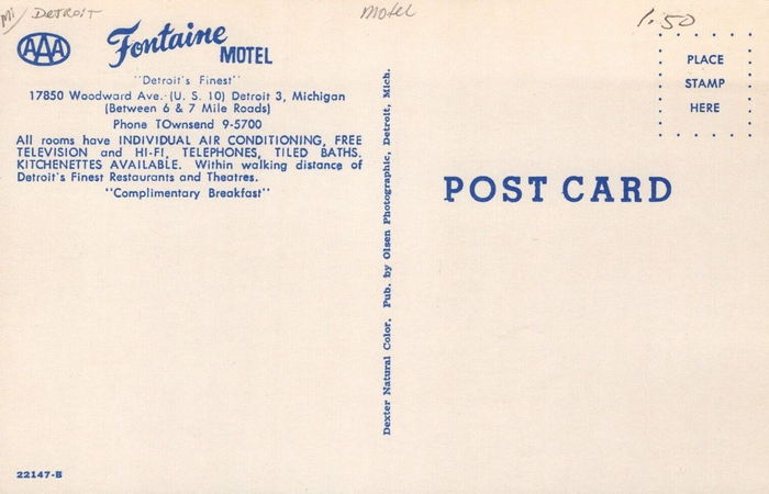 Fontaine Motel - Old Post Card